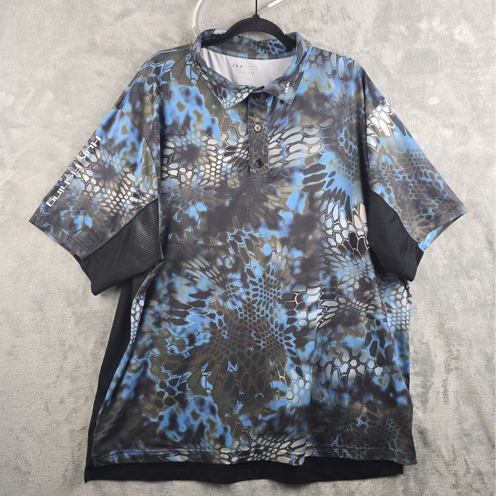 Huk Polo Shirt Mens 2XL Black Green Graphic Print Short Sleeve Performance Tee